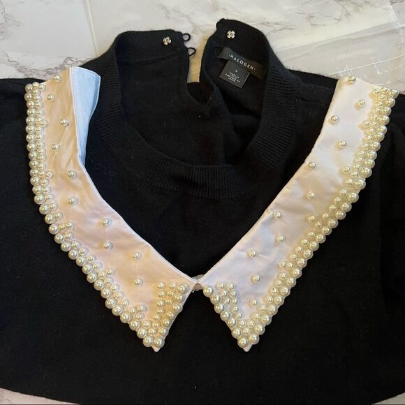 NWOT Halogen Black Crewneck Sweater with Removable Faux Pearl Collar Small - Picture 7 of 10